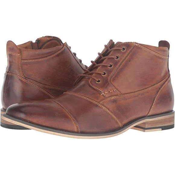 Steve Madden Jabbar Cap Toe Boot Shoes Men's Size 10 Leather Dark Tan NEW